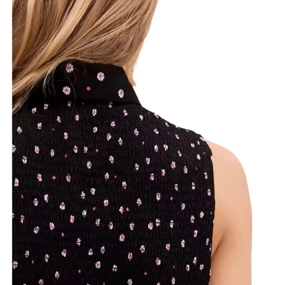 Kate Spade New York Daisy Dot Shirt Dress Size 0 Black Pink Polka Dot Florals - Picture 3 of 16